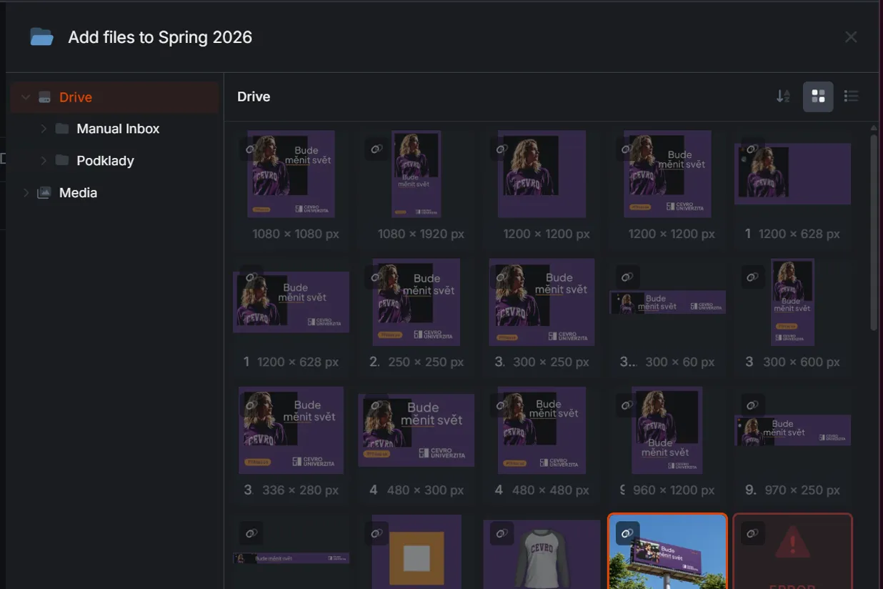 The Add files picker: the Drive tree and the files it offers