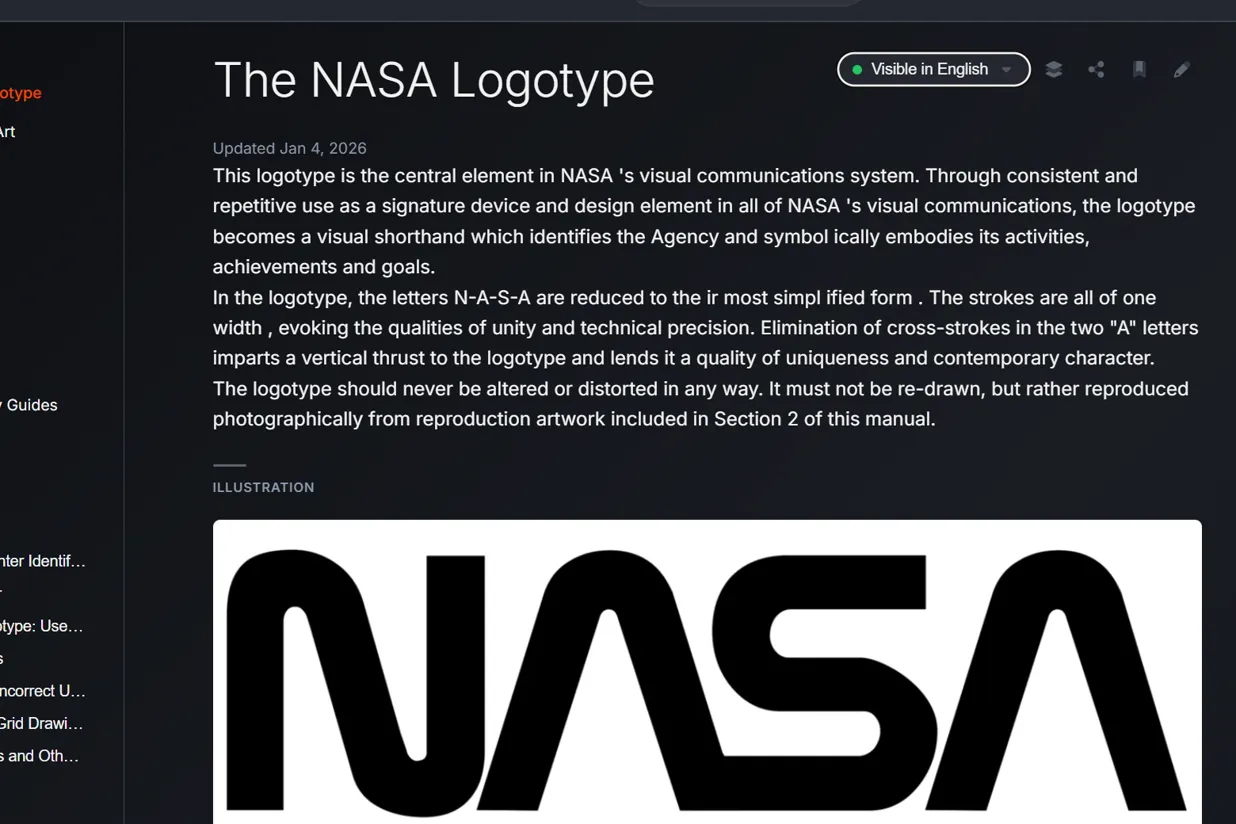 The Manual's page view of the NASA logotype guideline