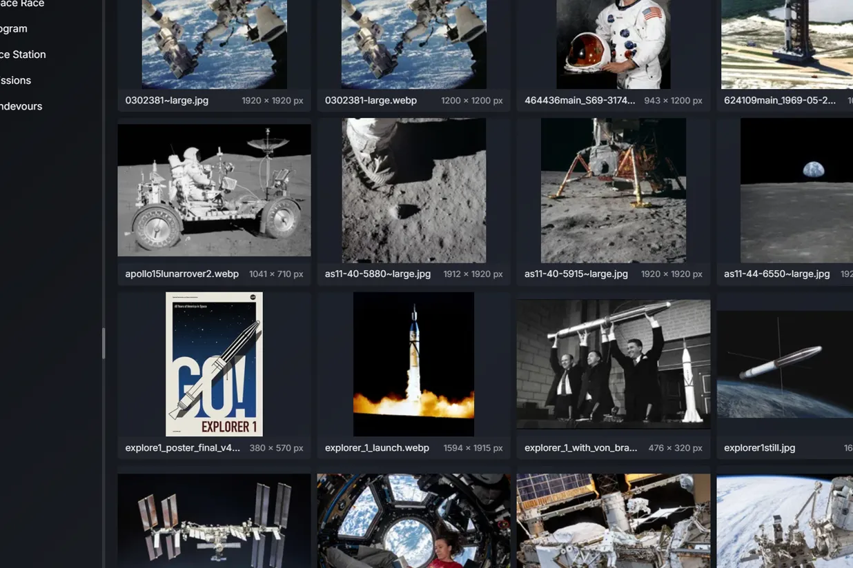The Media gallery of the NASA demo brand
